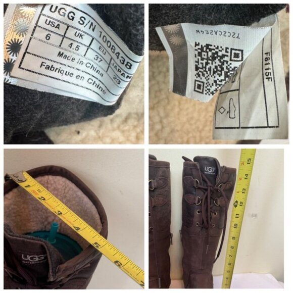 UGG ELSA Waterproof Tall Leather Suede Boots Zipper Laces Brown Winter Neutral 6 - Picture 16 of 16
